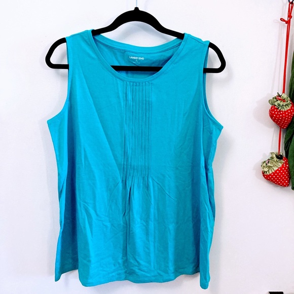 Lands’ End M (10-12) aqua/turquoise sleeveless crew neck pintuck tank top - Picture 1 of 8